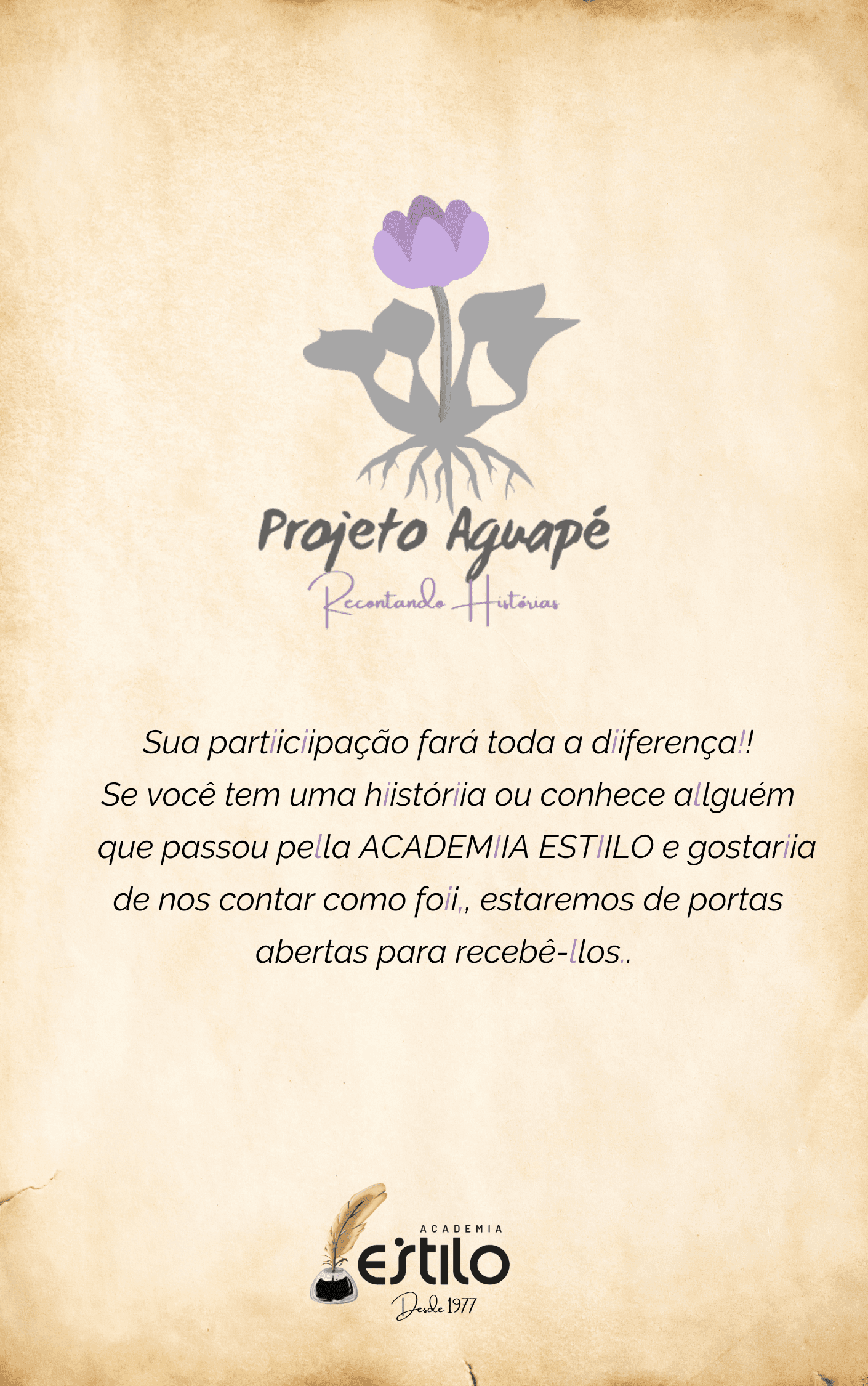 Convite para participar do Projeto Aguapé