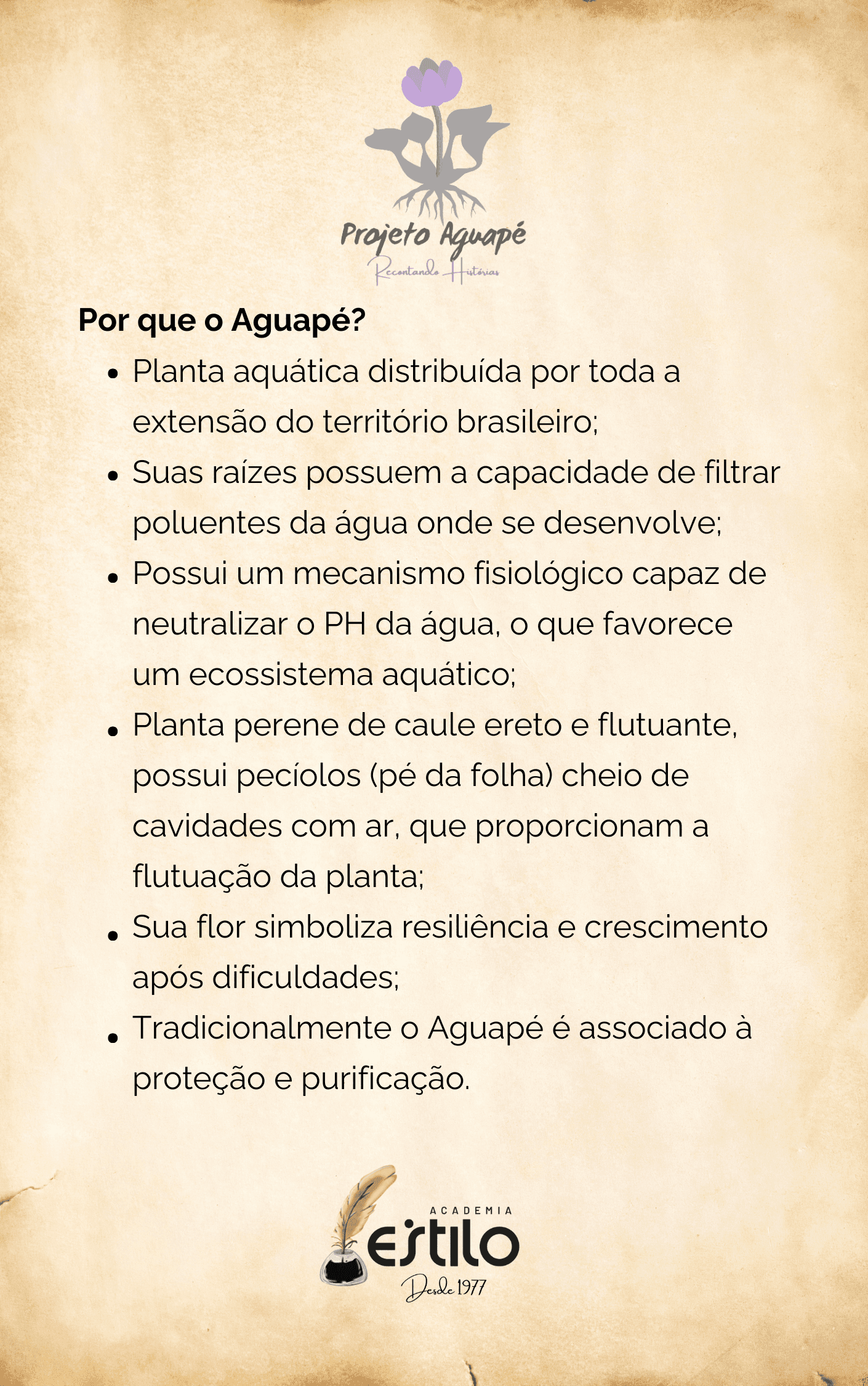 Explicação sobre o significado do aguapé